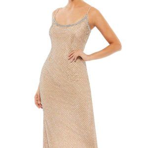 MAC DUGGAL BEADED SPAGHETTI STRAP COLUMN NUDE GOWN sz 14